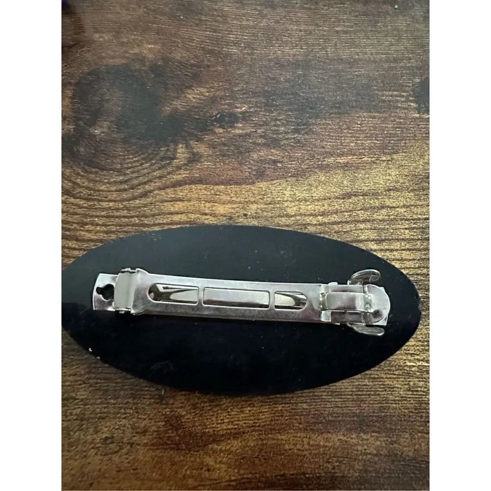 Vintage Hair Clip barrette Egyptian hieroglyphics Retro 1990s 3.75” Black Pink