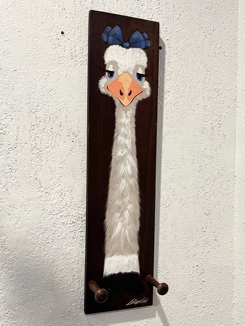 Vintage Hand Painted Ostrich Mug Rack Folk Art Wall Decor