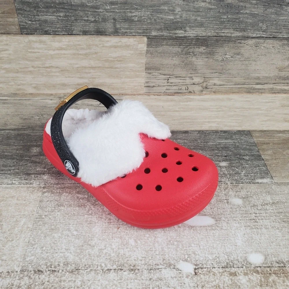 Crocs Classic Lined Santa Kids Clogs Sz 8 C8 Red Rubber Slip-On Slingback Shoes