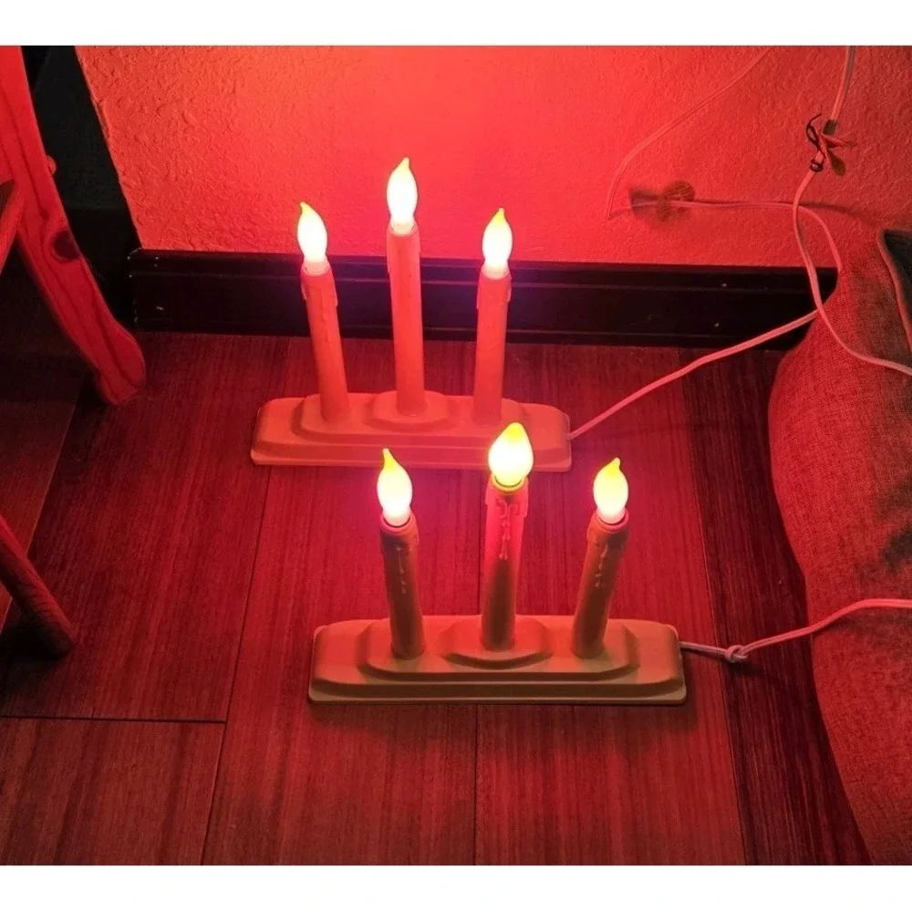VINTAGE 2 sets Christmas Candelabras Window Candles 3 light Electric Tested