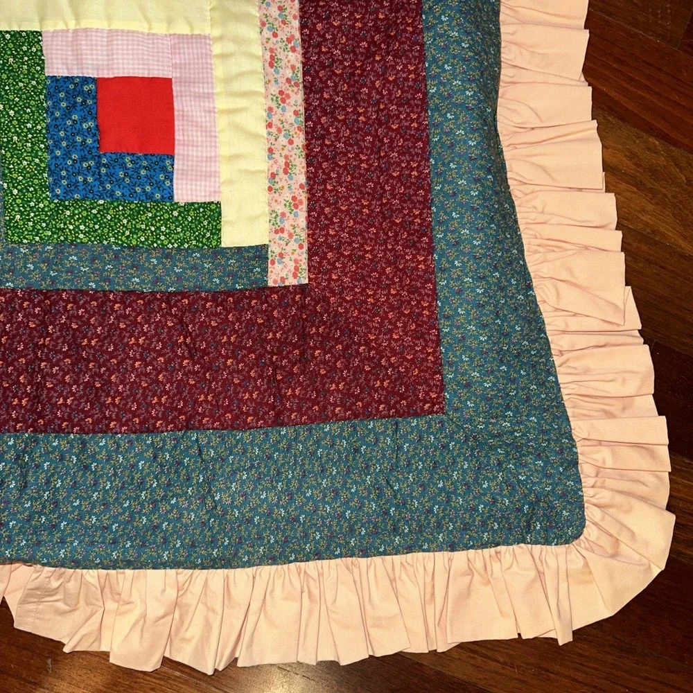 Handmade Log Cabin Quilt Patchwork‎ Colorful Multi  color 85x65