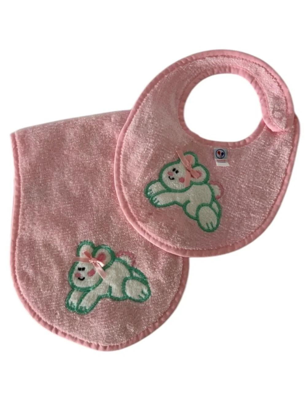 🦋 5/$25 - Hamco Baby Bib and Burp Cloth Set Embroidered Bunny Vintage 90’s