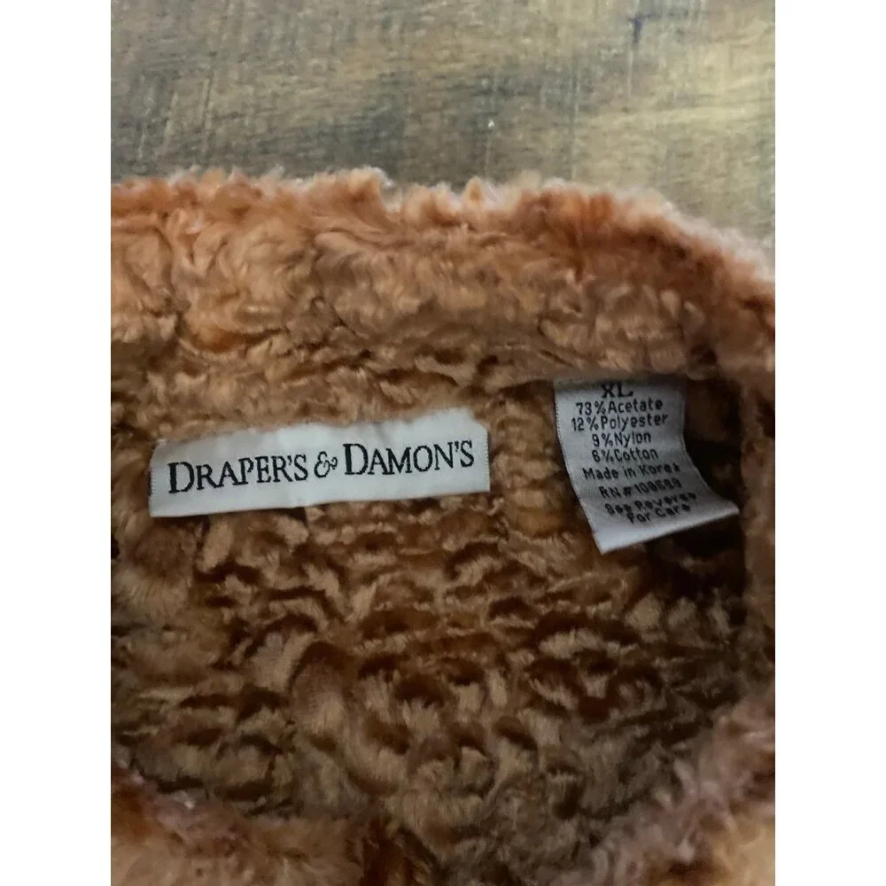 Drapers & Damons Blazer Womens Large Crushed‎ Velvet Orange Rose Printed