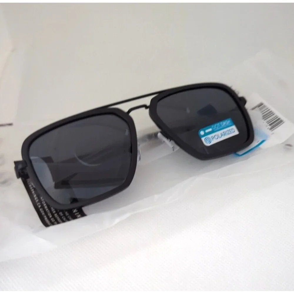 Dot Dash Rave-Up Polarized Unisex Square Aviator Sunglasses‎ - Black/Black