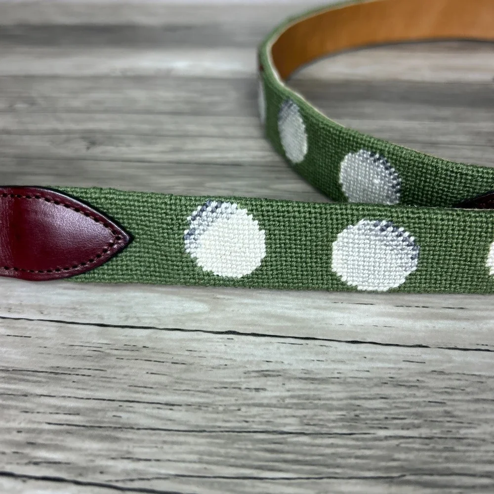 Needlepoint‎ Golf Belt Size 39 Vintage Golf Balls Grandpa Green
