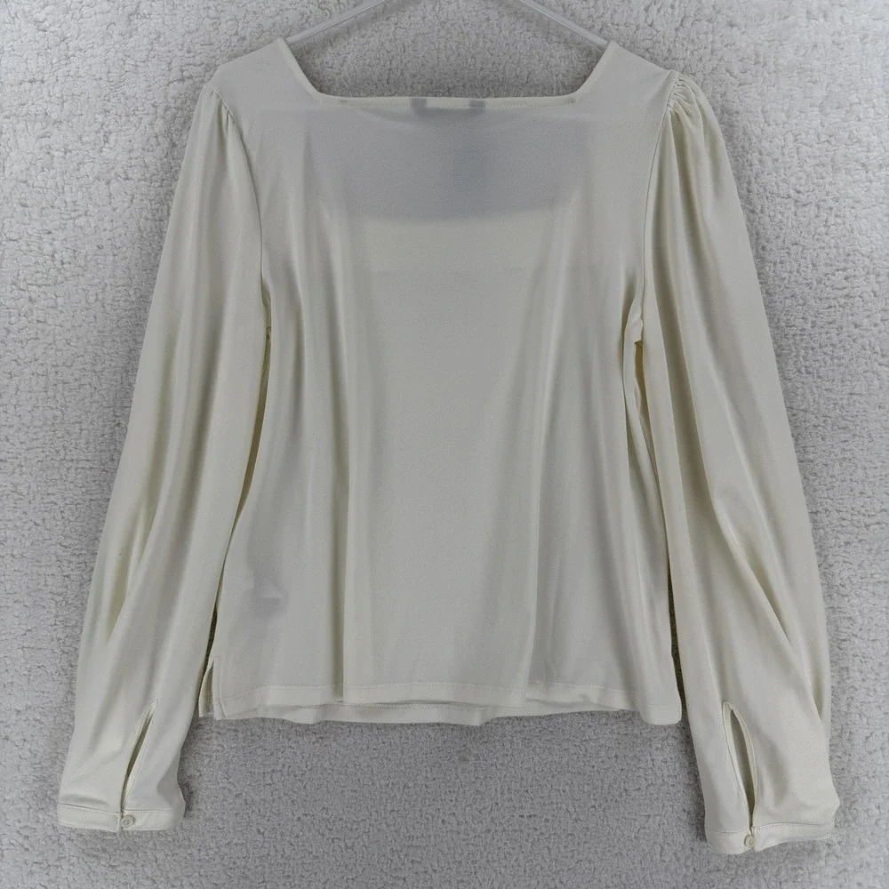 Banana‎ Republic Blouse Womens Large White Square Neck Puff Sleeve Stretch Top