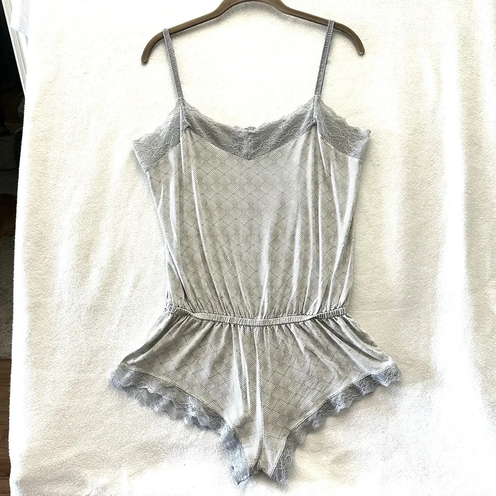Eberjey Fossil Rock M Medium Romper Teddy Modal Gray Lace Blouson