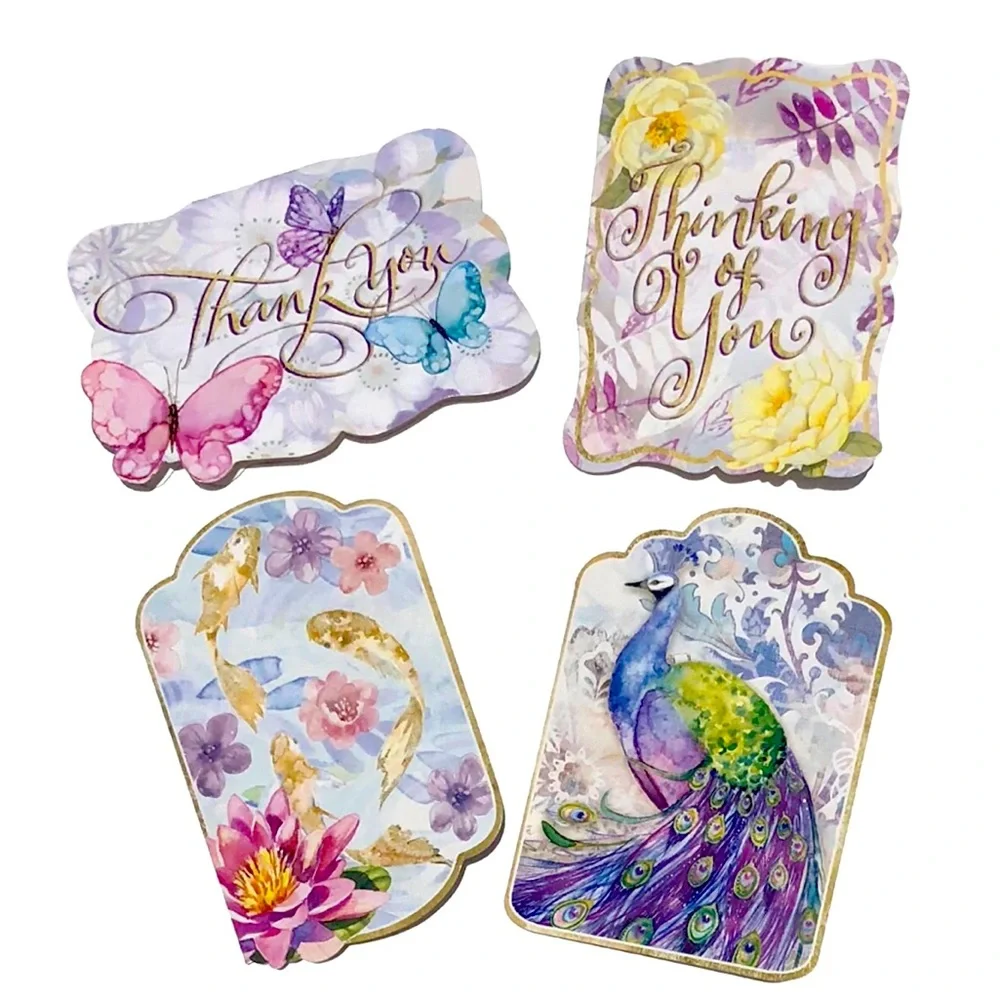 Punch Studio Die-Cut 4 Assorted Blank Note Cards, Peacock Koi Blossoms (61626-C)