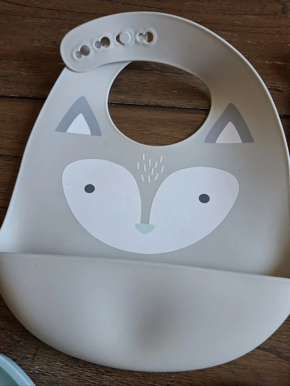 Cloud Island Silicone Fox Bib and Plate Set - Mint & Light Gray