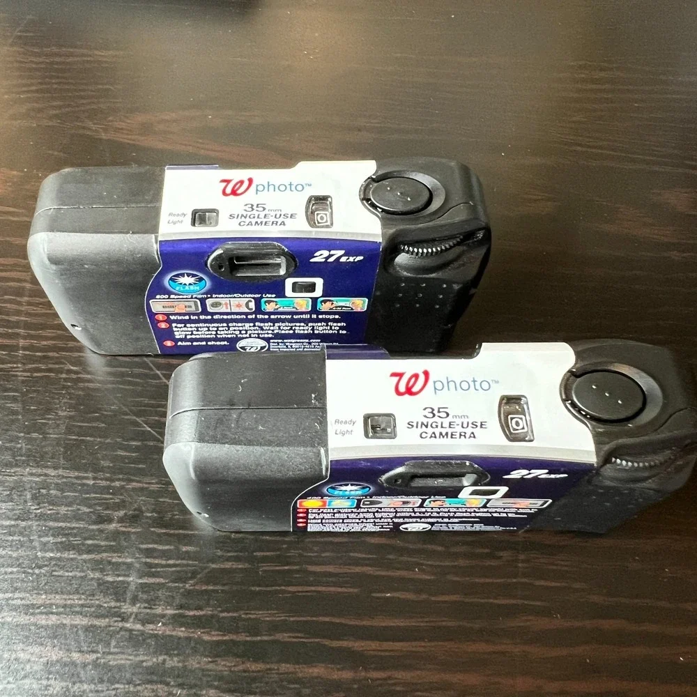 2 Walgreens WPhoto 35mm Single Use Disposable Cameras Flash 27 Exposures EXPIRED
