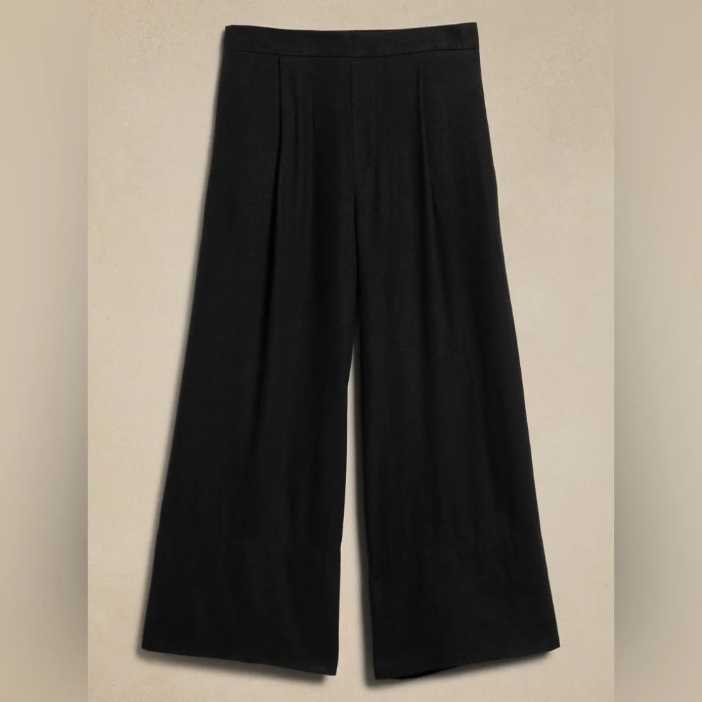 NWT! BANANA REPUBLIC WIDE-LEG LINEN-BLEND CROPPED PULL-ON PANT LARGE 📀1️⃣2️⃣