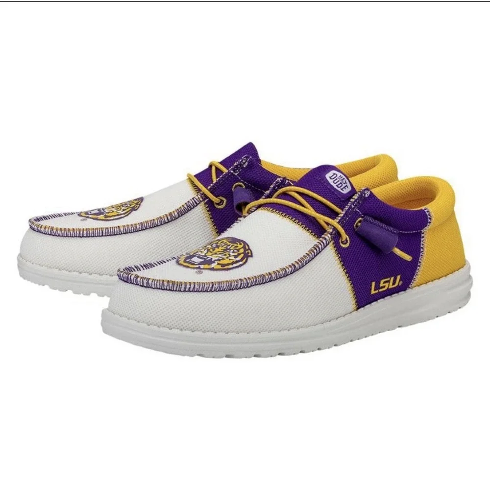 Hey Dude Wally LSU Men 11 Purple Gold Slip On Shoes Tigers NCAA College Football