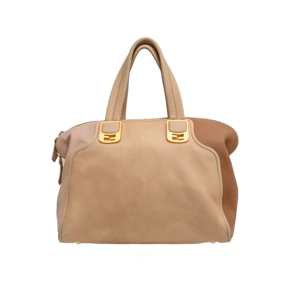 Fendi Leather Chameleon Top Handle 2way Bag Beige Nude‎ Satchel Crossbody