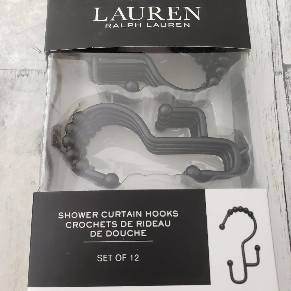NWT - Lauren Ralph Lauren Shower Curtain Hooks Set of 12 in Matte Black