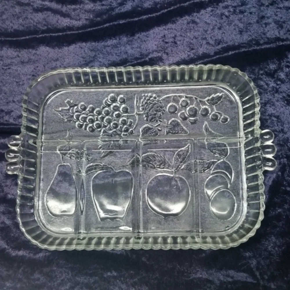Vintage Indiana Glass Fruit Design 5 Divided Tray