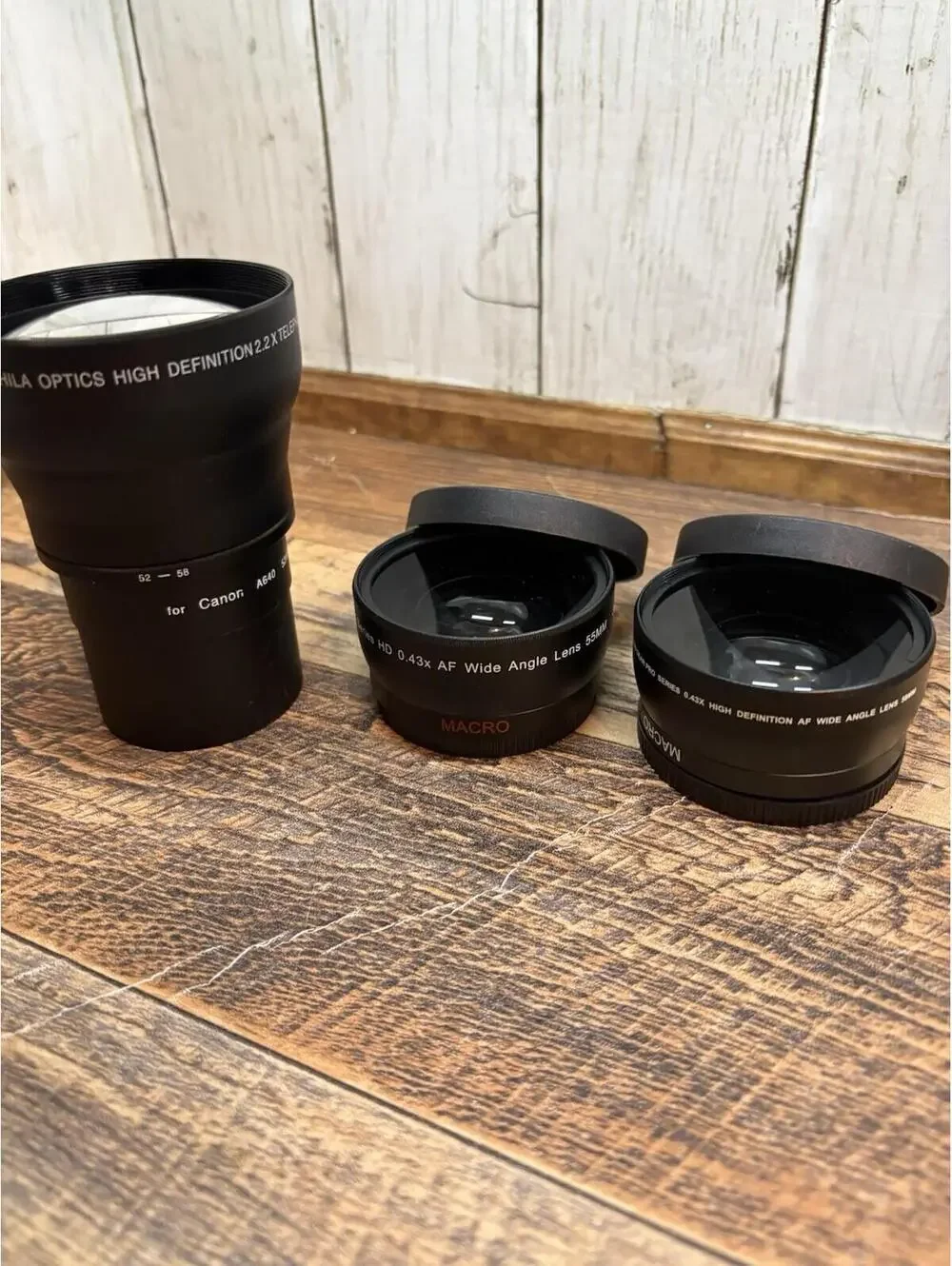 Lot 3 Japanese Lens Conversions: .43 Wide Angle 55mm & 58mm, 2.2x Telephoto 52mm