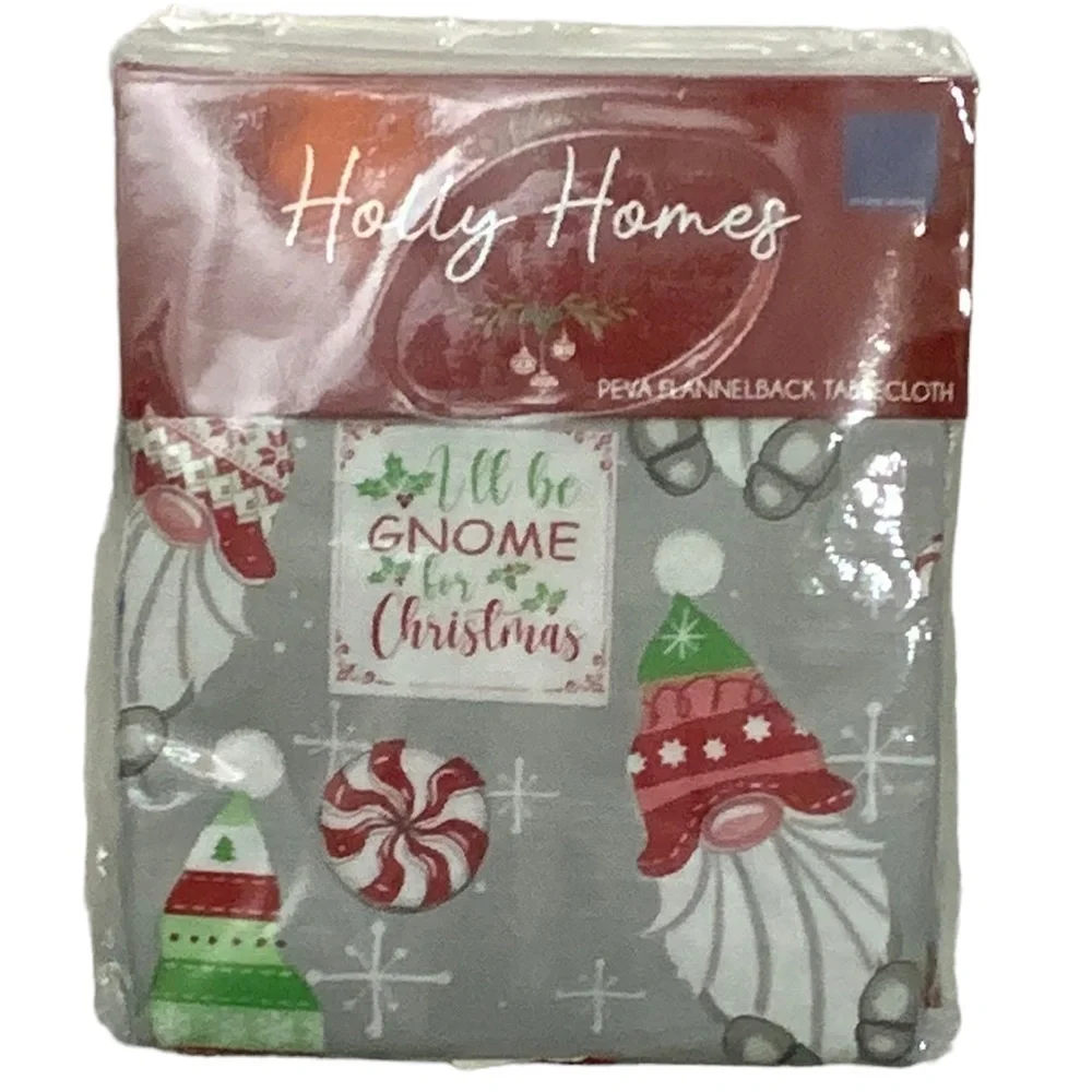 Holly Homes Christmas Tablecloth Gnome Festive Holiday Round 60 inch