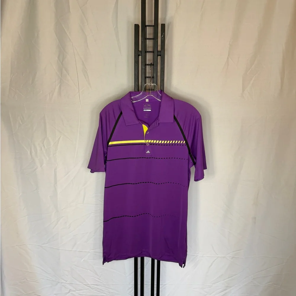 Adidas Men's Purple Polo with Yellow‎ Accents