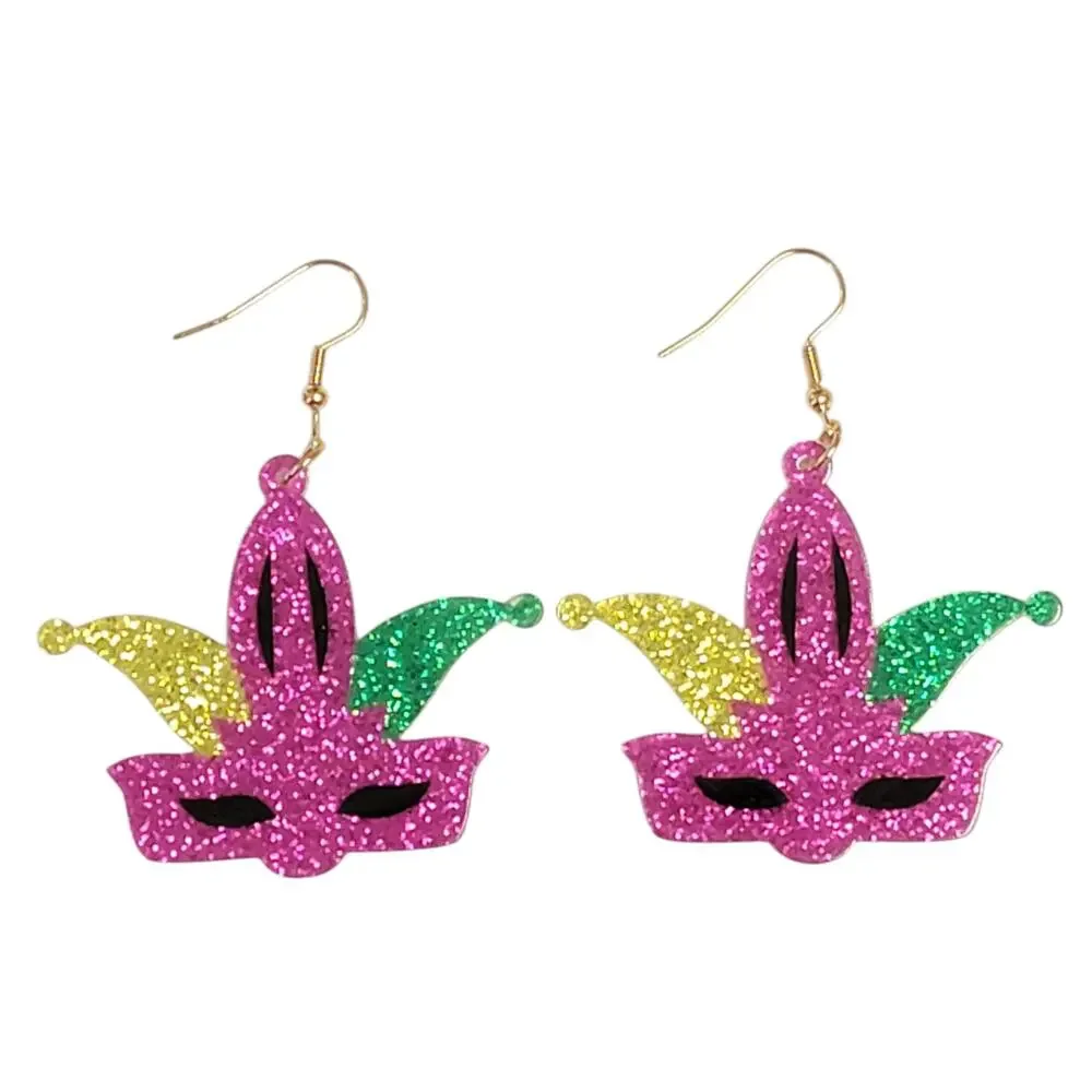 Mardi Gras Mask Earrings Purple Green Yellow Dangle New Orleans‎ Party Jewelry