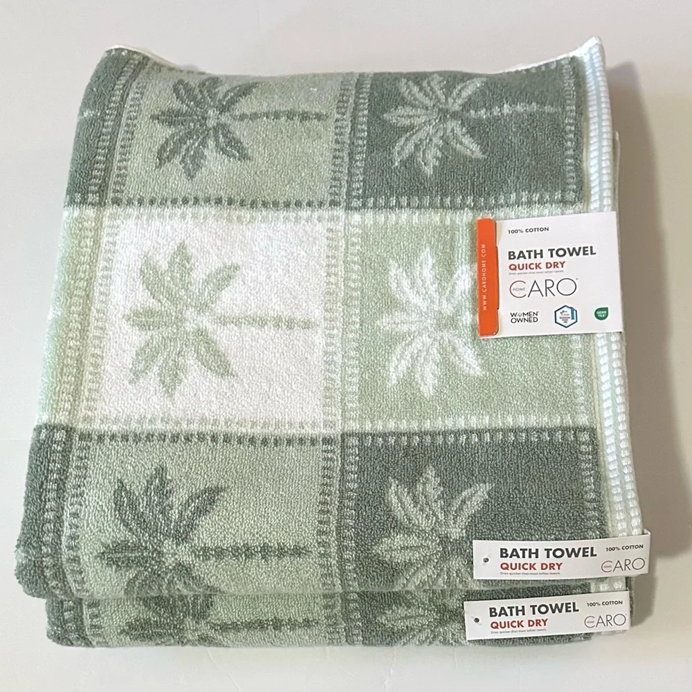 2pc CARO HOME Quick Dry 100% Cotton Palm Tree Print Bath Towel Set -TROPRIOCHE