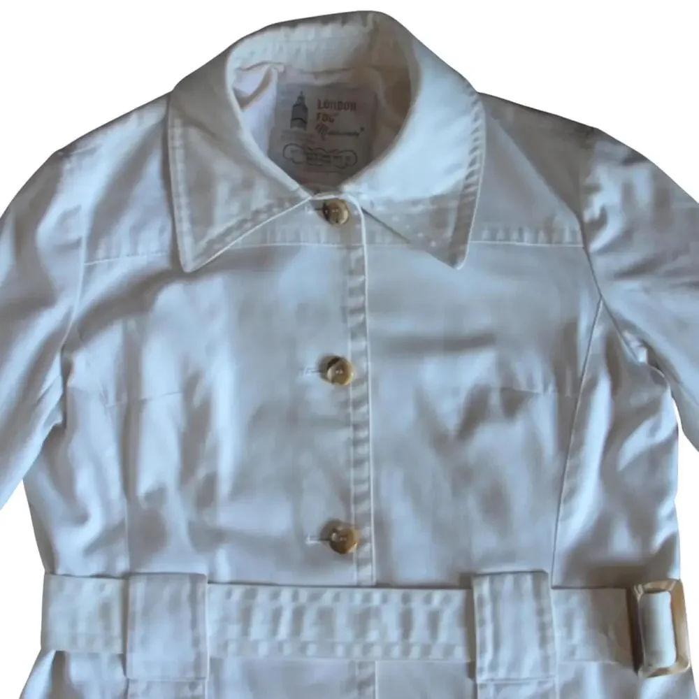 Vintage London Fog Coat Womens 12 White Belted Trench Rain Caribe Cloth‎ 60s