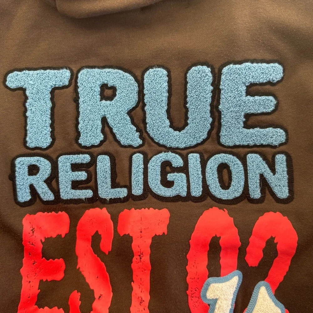 True Religion True Flower EST 02 World Tour Brown Zip Y2K Hoodie Chenille Size L