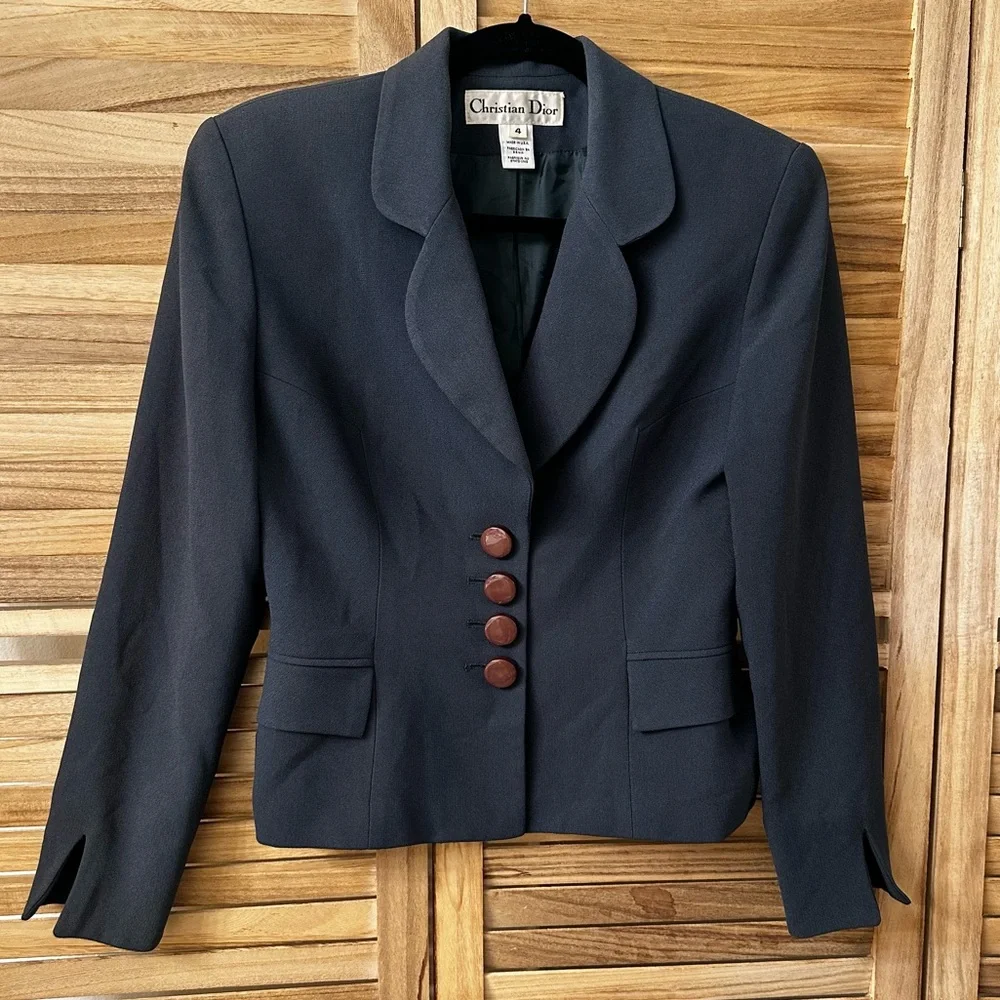 Christian Dior Vintage Waist Lenght Blazer in gray blue size 4