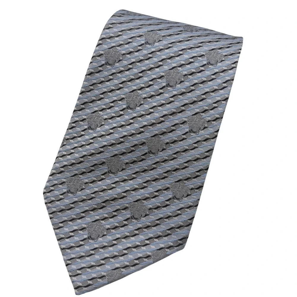 Vtg‎ Gianni Versace Silk Tie Mens Grey Blue Medusa Head Geometric Italy 3.75x56
