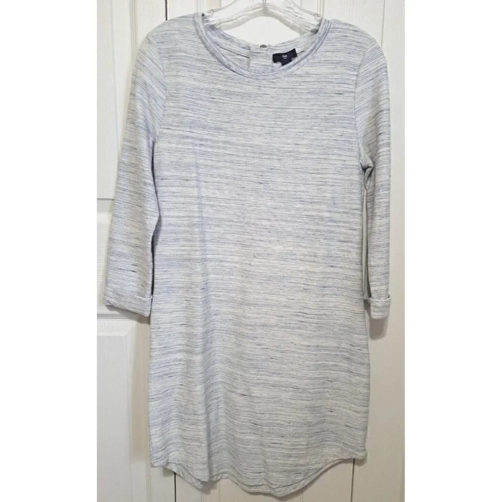 GAP Outlet Women's S Blue Marled Long Sleeve Back Zip Round Neck Dress