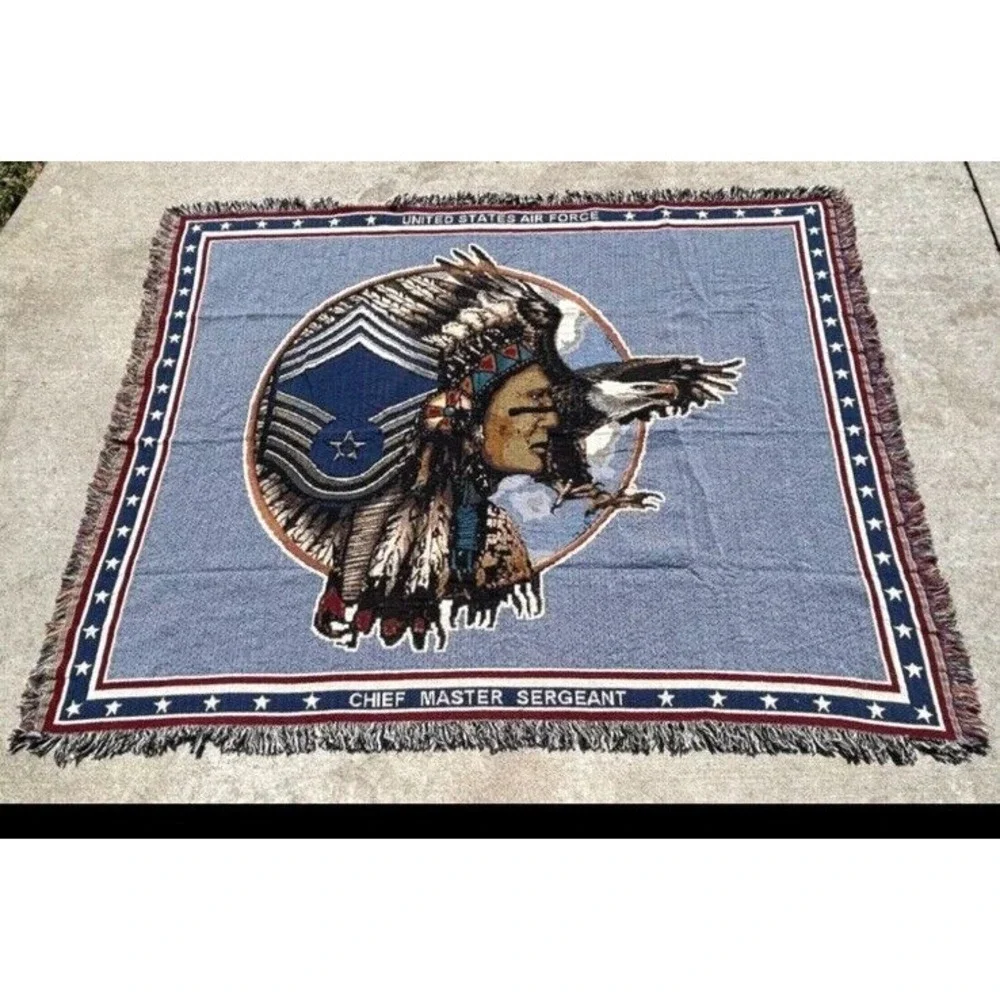 USAF United States Air Force Chief Master Sergeant Woven Tapestry Blanket 50x60