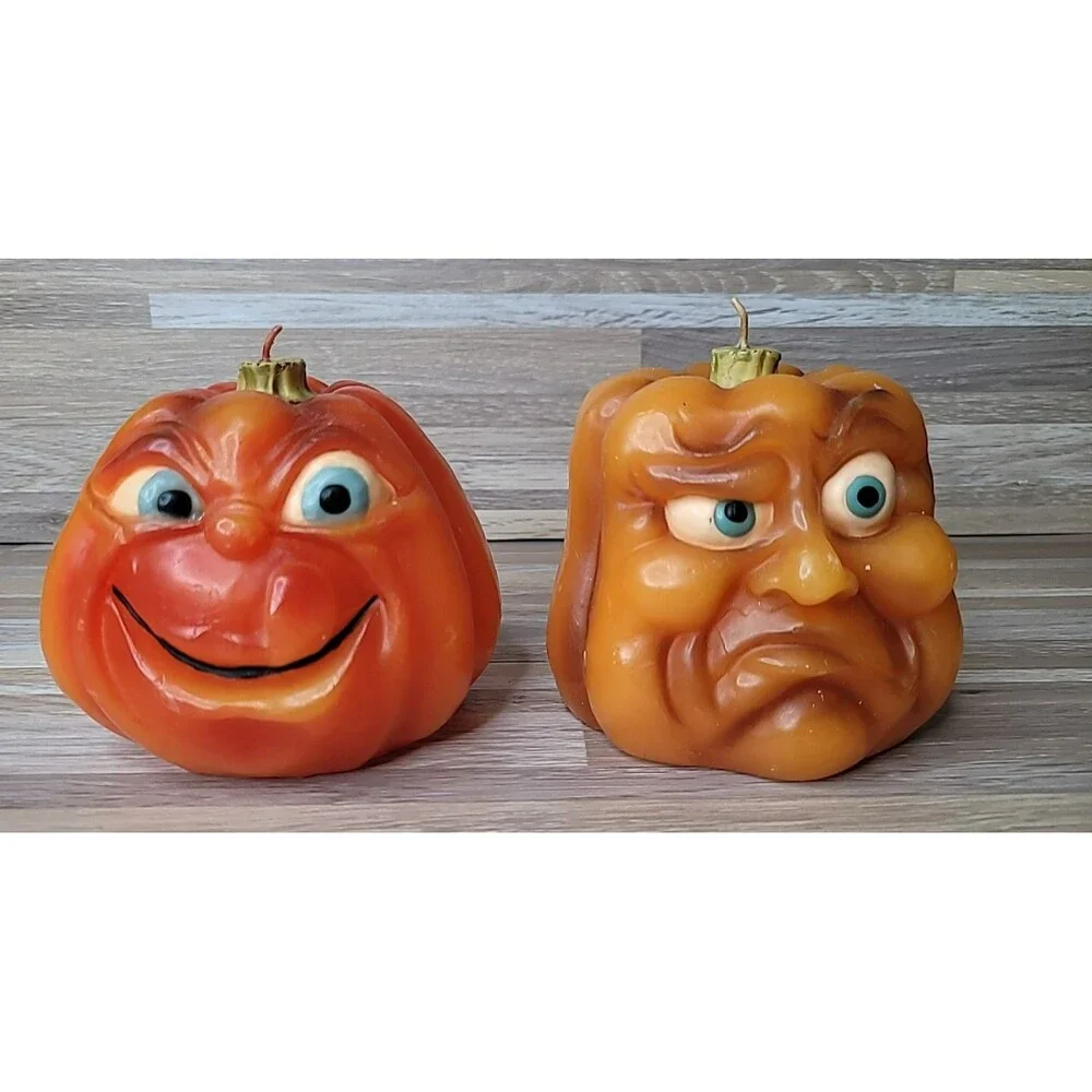 Lot of 2 Target Halloween Pumpkin Funny‎ Angry Face Candles Discontinued