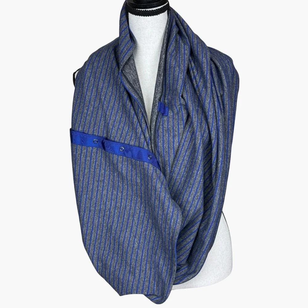 Lululemon Vinyasa Infinity Wrap Scarf‎ Blue Stripe Heathered Gray Rulu Fabric
