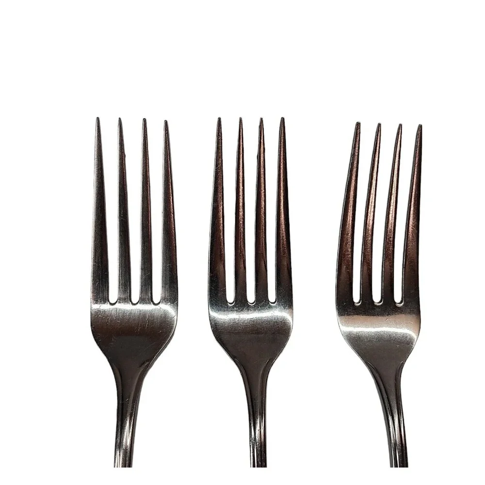 3 Stainless DJ‎ Korea Replacement Dinner Forks Glossy Round Tip Outline