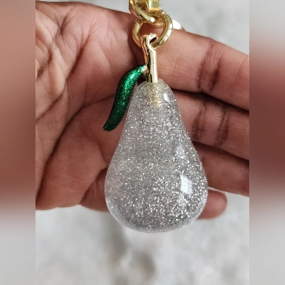 Sparkling Silver Clear Pear Keychain Bag Charm