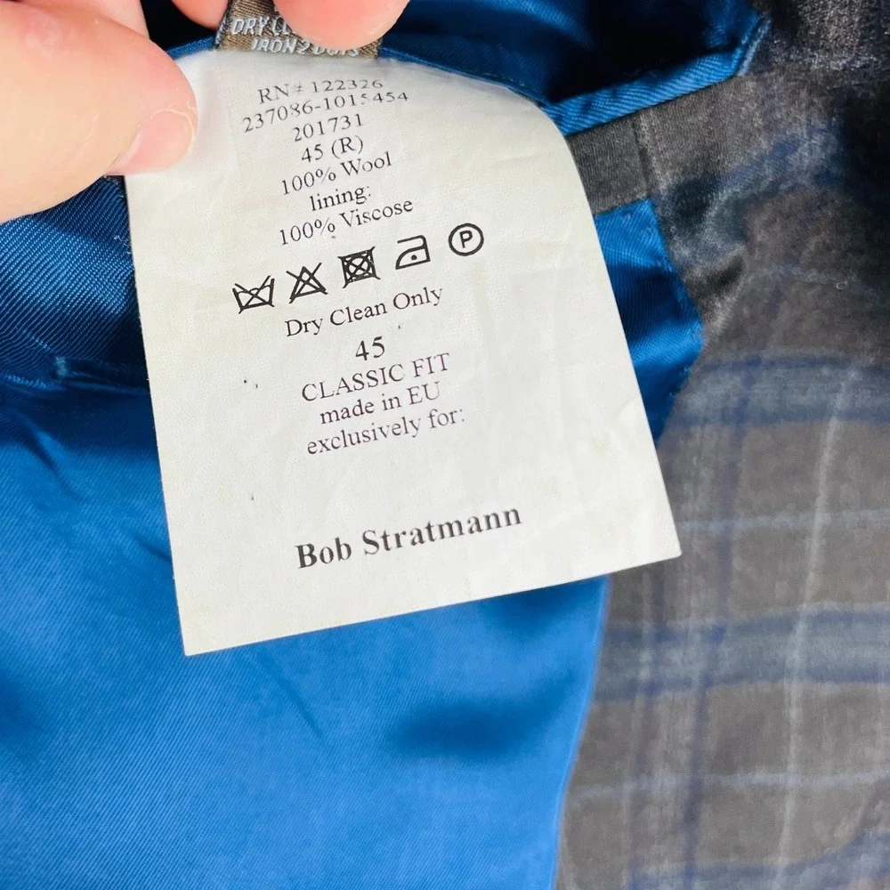 J. Hilburn Guabello Wool‎ Blazer Mens 45R Brown Blue Plaid Sport Coat Portugal