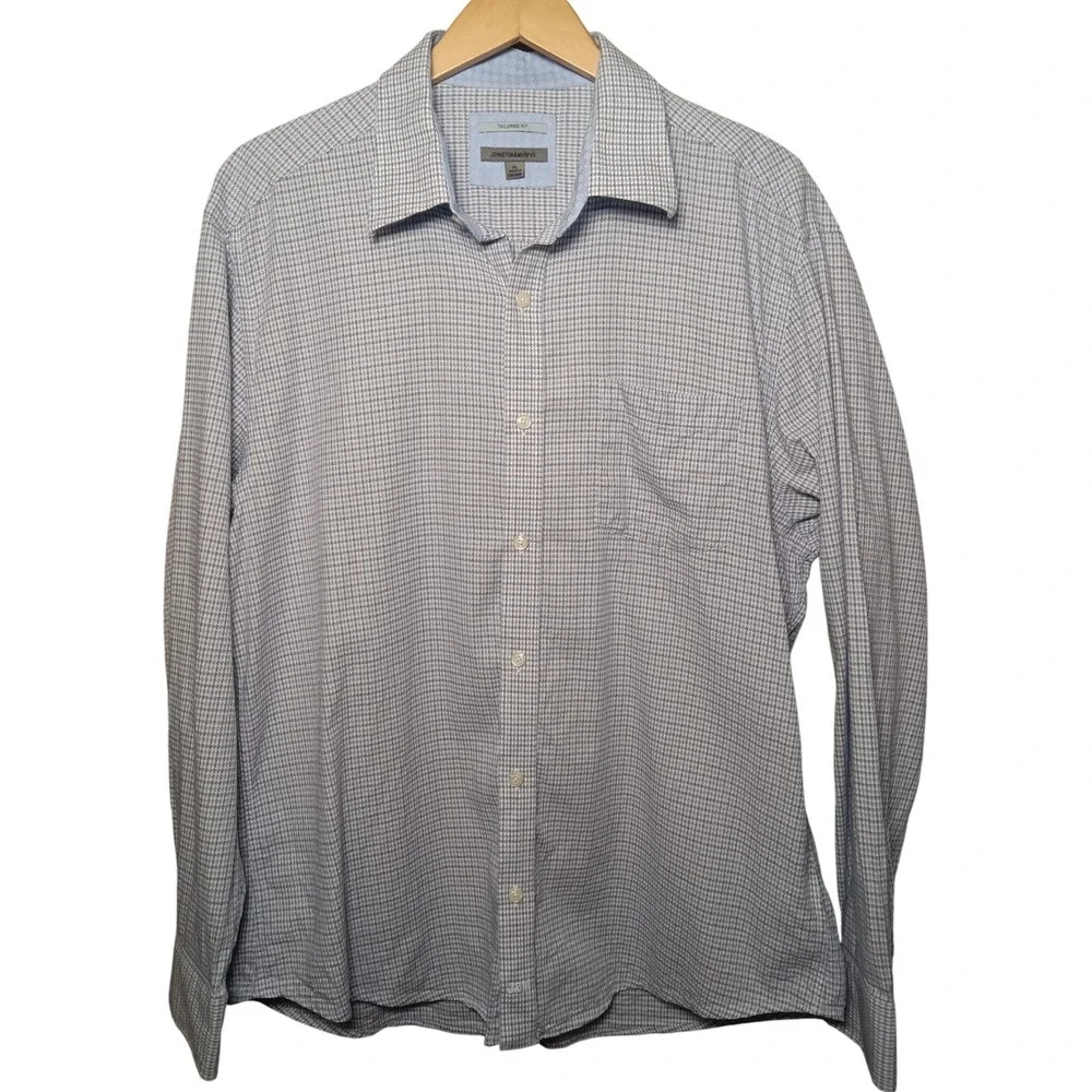 Johnston & Murphy Tailored Fit Men's XL Button Down Shirt 100% Cotton Blue Plaid