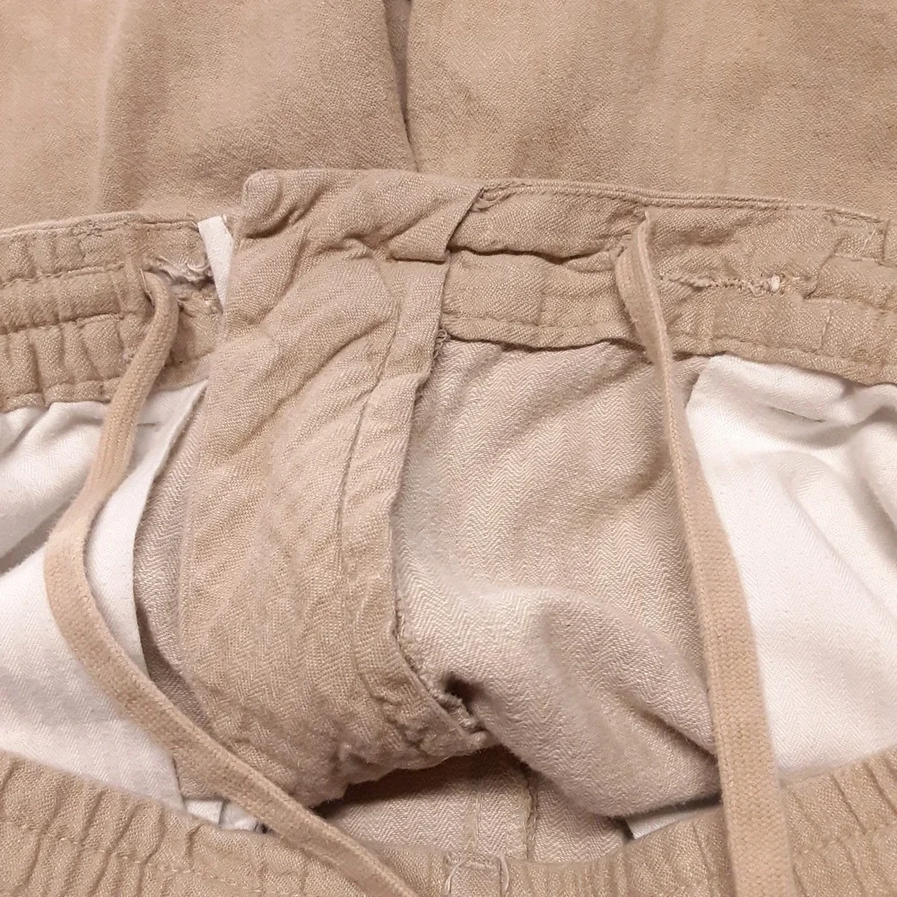 Banana Republic Mens Mason Athletic Tapered Pants 34x30 Beige Cotton Linen