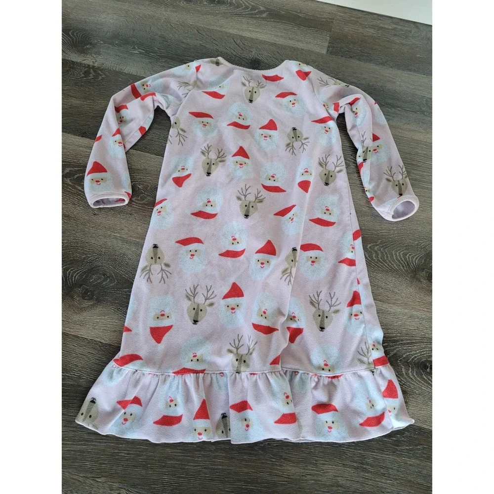 Carters Girls Pink Santa‎ Reindeer Fleece Pajama Sleep Dress Size 6-7 #4