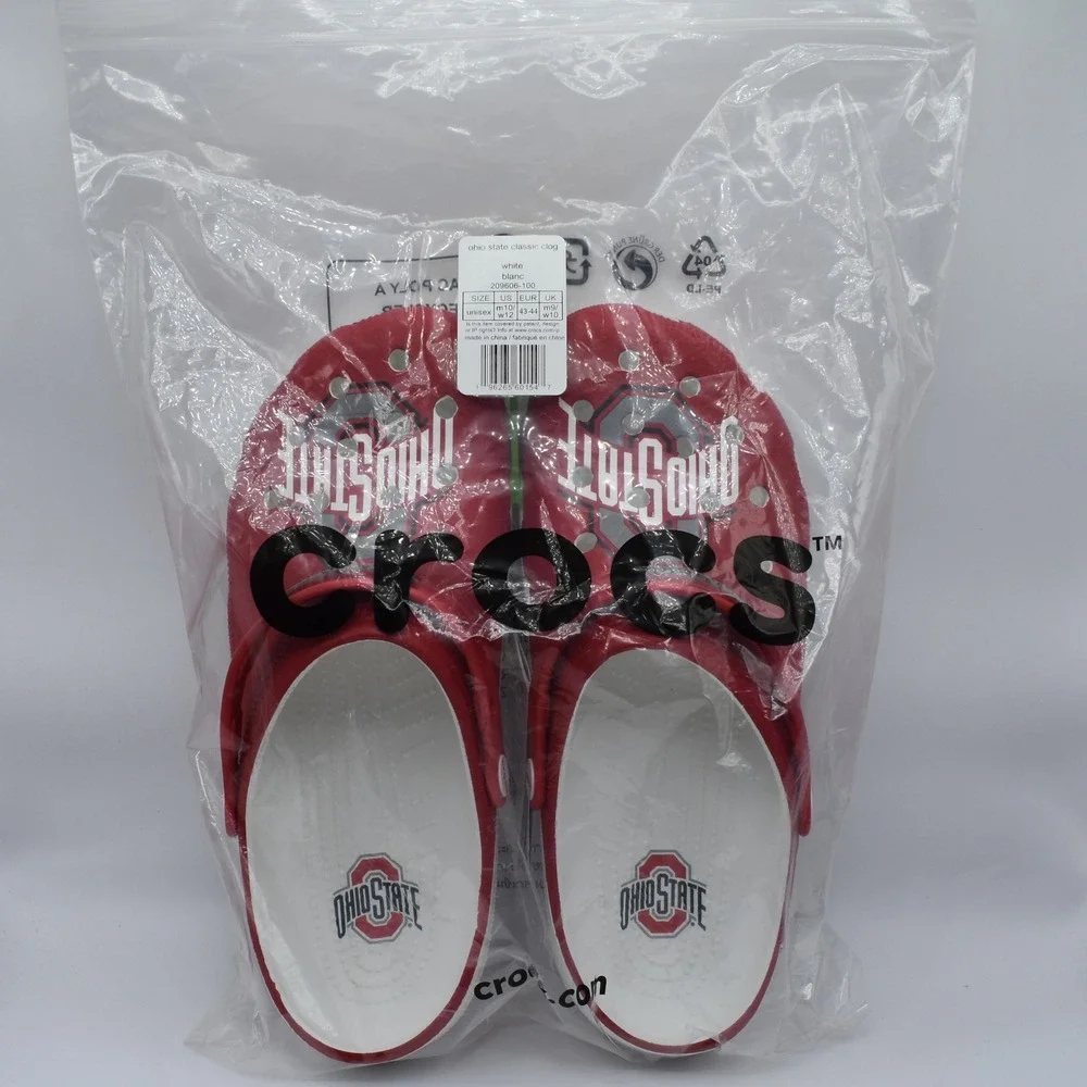 Crocs Ohio State Buckeyes Classic Clog Unisex M10/W12 Red White NWT 209606-100