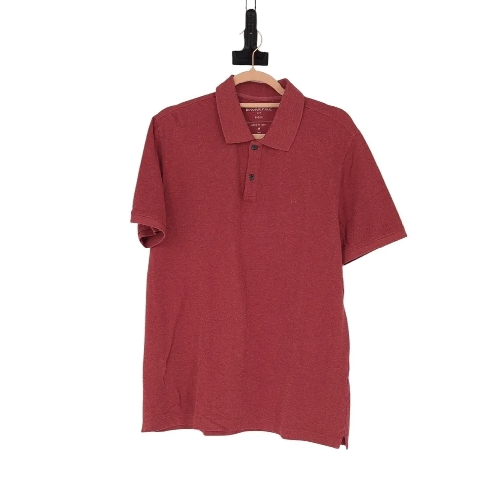 Banana Republic Pique Collar Polo Knit Shirt Red M tennis prep Business casual