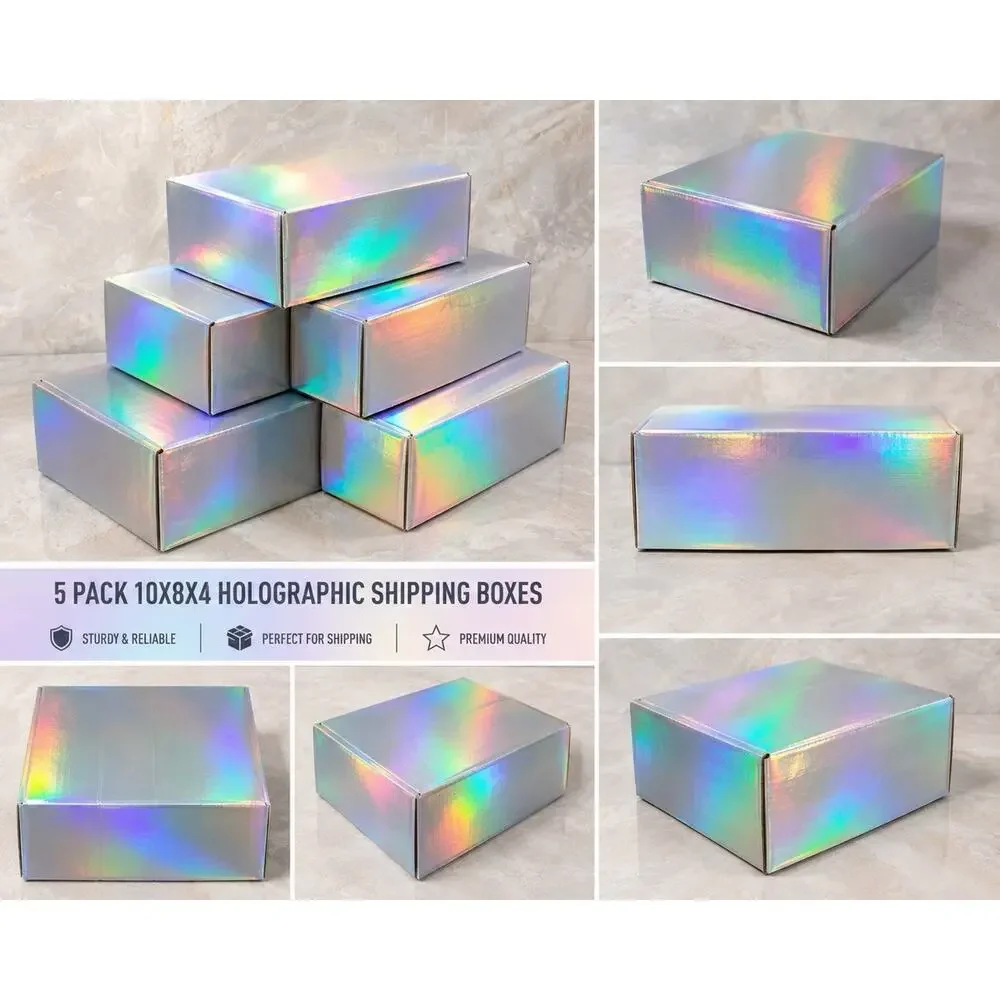 Cute Holographic Shipping Boxes- 5 pack of 10X8X4 rectangular boxes