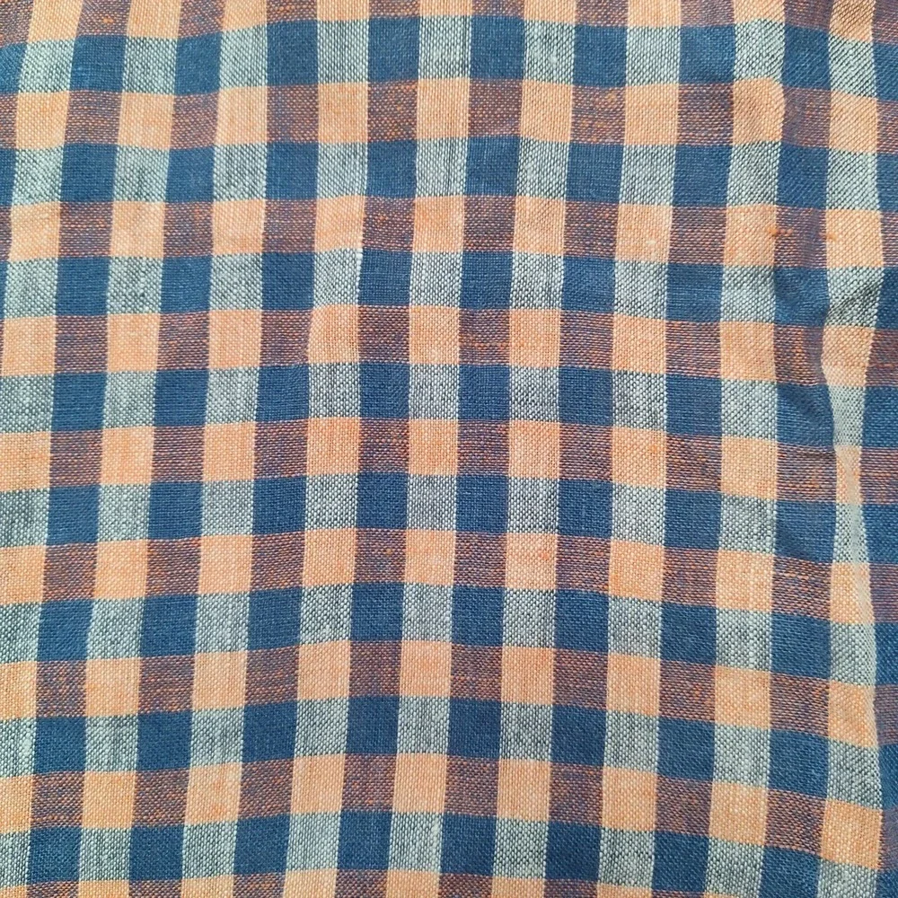 BANANA REPUBLIC CAMDEN FIT LINEN‎ Men Large Blue Orange Plaid Shirt EUC