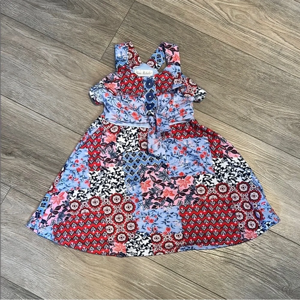 Jona Michelle Red and Blue Patchwork Dress‎