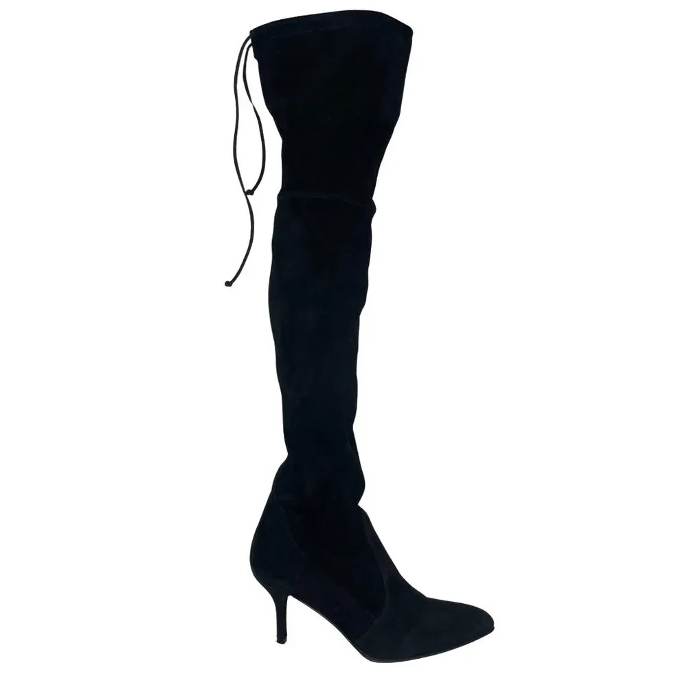 Stuart Weitzman Dark Academia Tiemodel Black Suede Over The Knee Boots 9.5