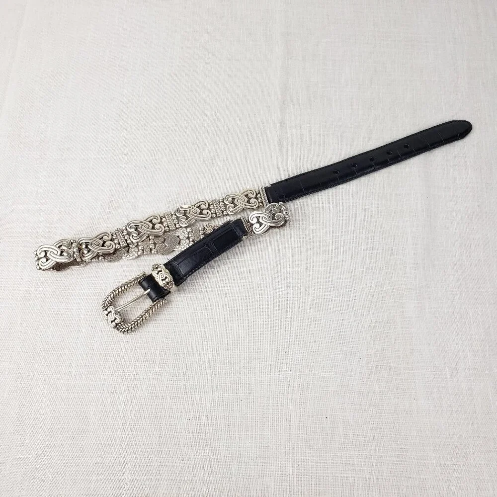 Brighton Black Silver Tone Double Locking Hearts Belt B2503 Womens 30/Medium