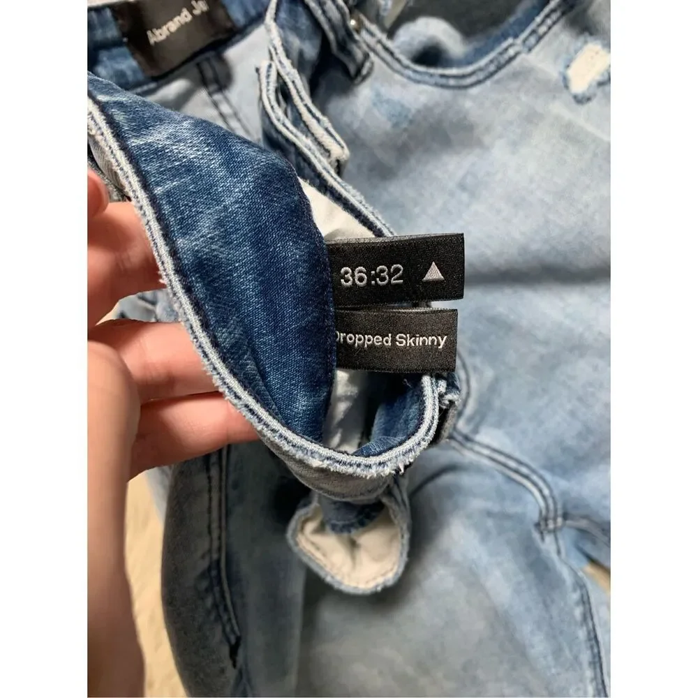Abrand Jeans Mens 36x32 A Dropped Skinny Denim Stretch Ripped Knee