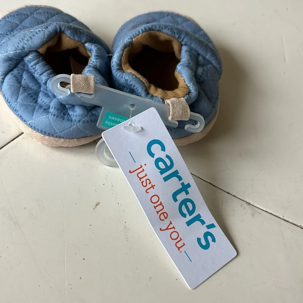 🌺 NWT Carter's Blue and Tan Baby Walker Shoes