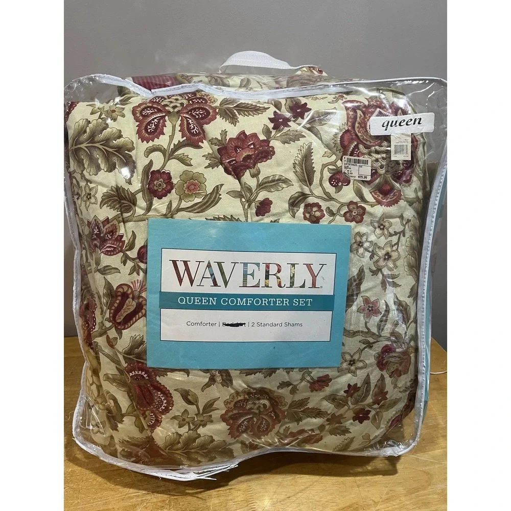 Waverly Imperial‎ Dress Brick Queen Comforter Shams Red Jacobean Floral Gold