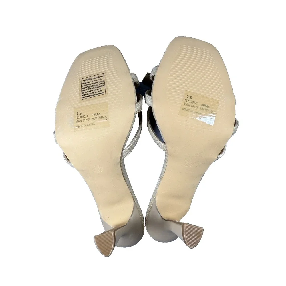 Fashion Nova Women's Raffia Bow Strap Heeled Sandals Size‎ 7.5 Beige Square toe