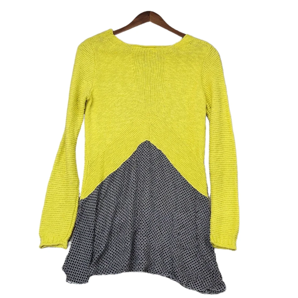 Cato Layered Look Chartreuse Yellow Sweater Black/Green/white Minidress S